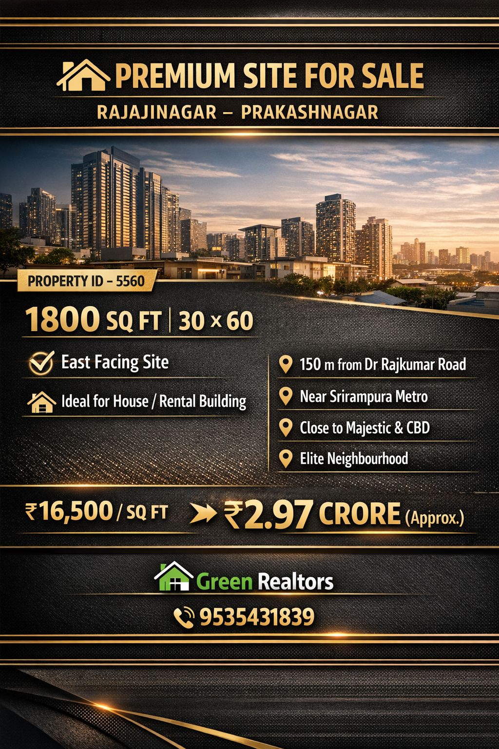 🆔 *PROPERTY ID – 5560* 🏡 *Residential site for Sale – Rajajinagar (Prakashnagar), Bengaluru*